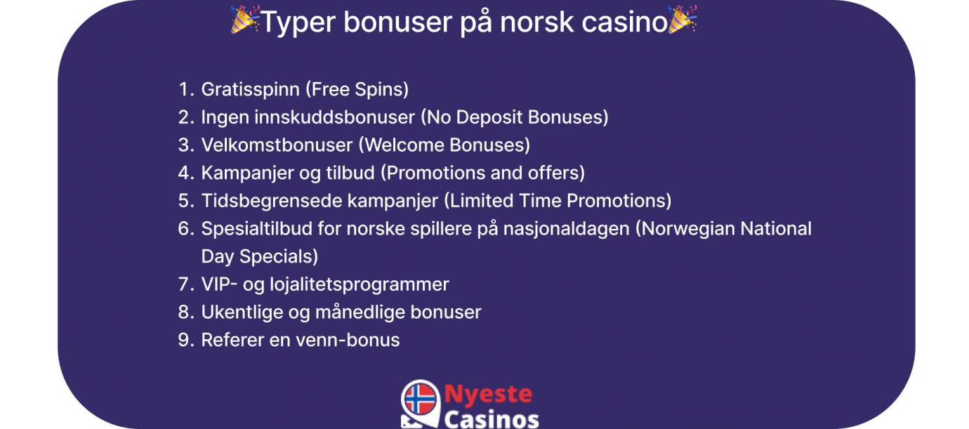 typer bonuser på norsk casino